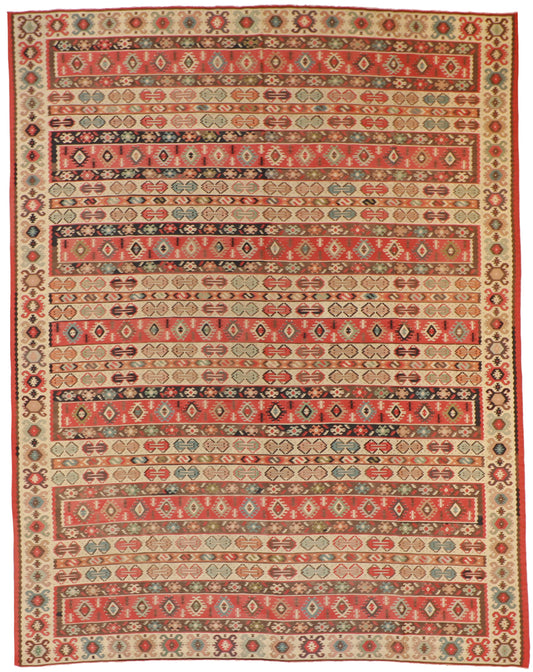 10x13 - Kilim Fine/Wool/Antique Geometric Rectangle - Hand Knotted Rug