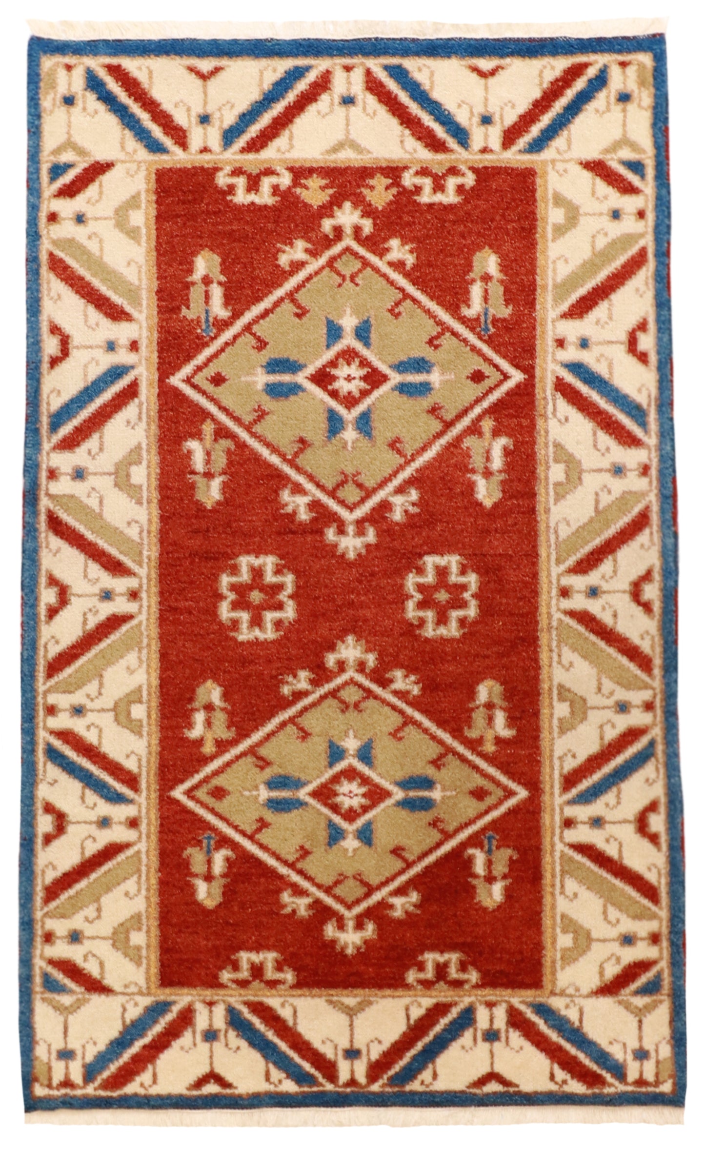 3x5 - Kazak Wool Geometric Rectangle - Hand Knotted Rug