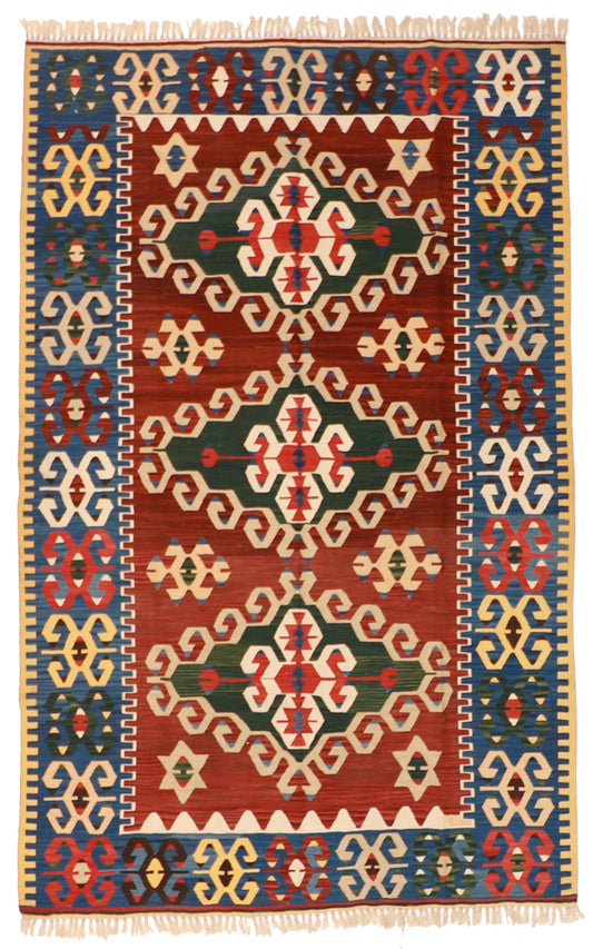 6x9 - Kilim Wool Geometric Rectangle - Hand Knotted Rug