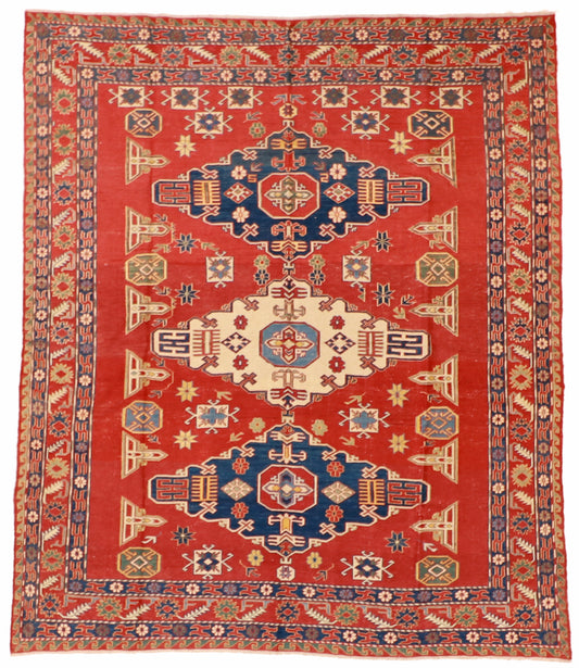 6x9 - Soumak Fine/Wool Geometric Rectangle - Hand Knotted Rug