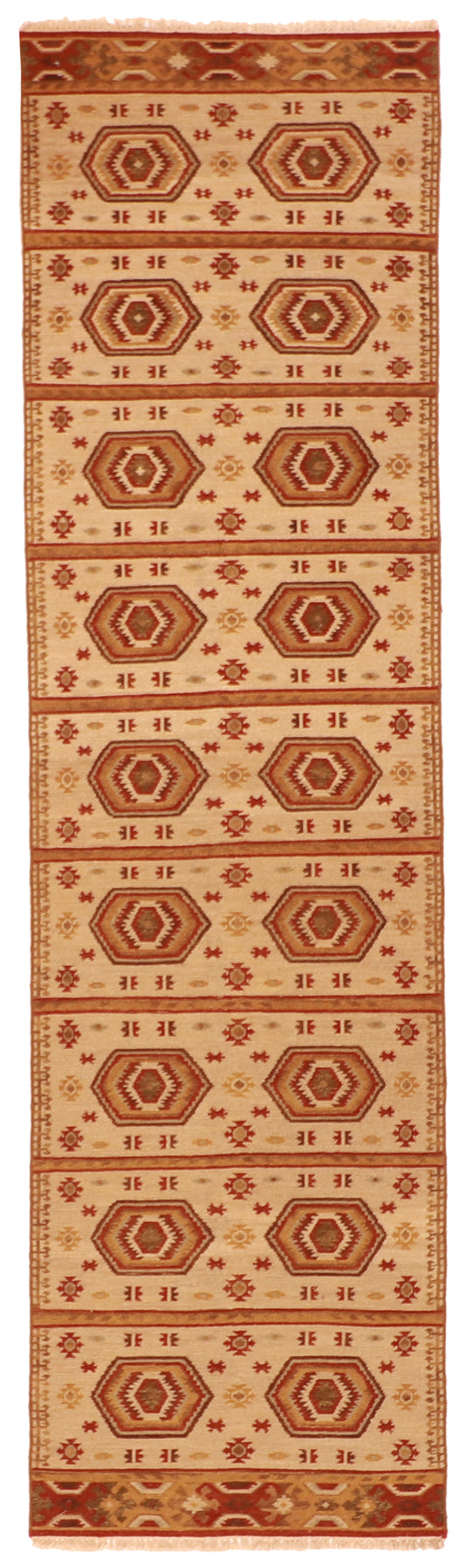 Runner - Karajeh Fine/Wool Geometric Rectangle - Hand Knotted Rug