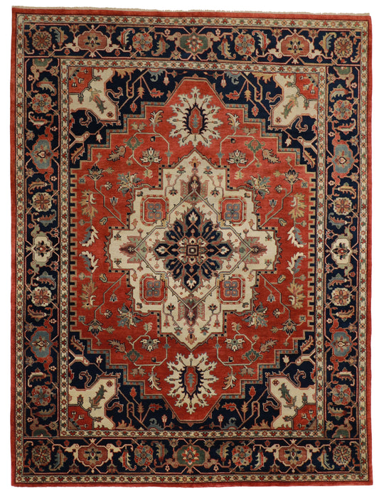 9x12 - Serapie Fine/Wool Geometric Rectangle - Hand Knotted Rug