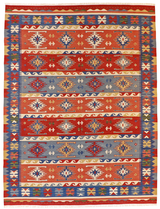 9x12 - Kilim Fine/Wool Geometric Rectangle - Hand Knotted Rug