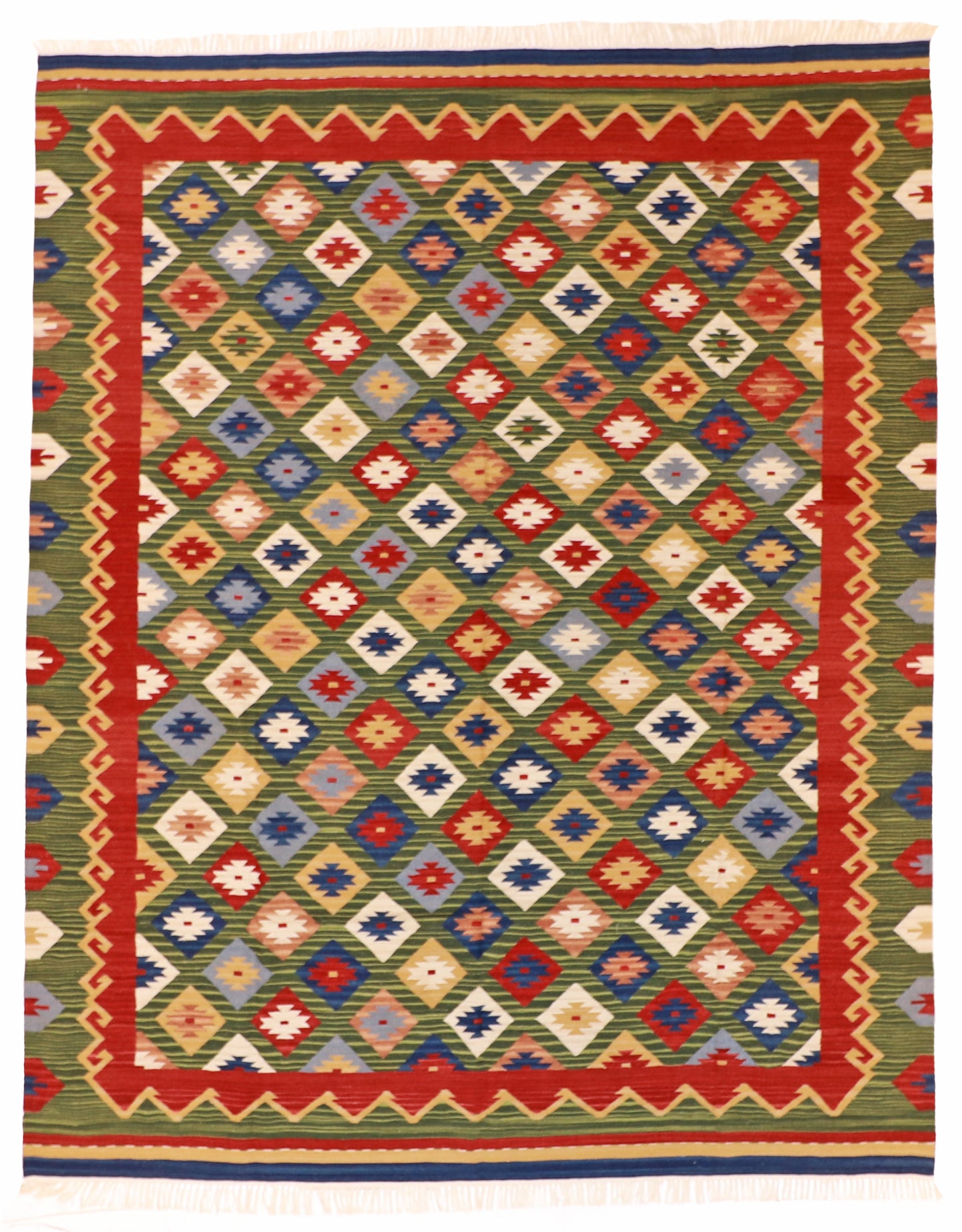 8x10 - Kilim Wool Geometric Rectangle - Hand Knotted Rug