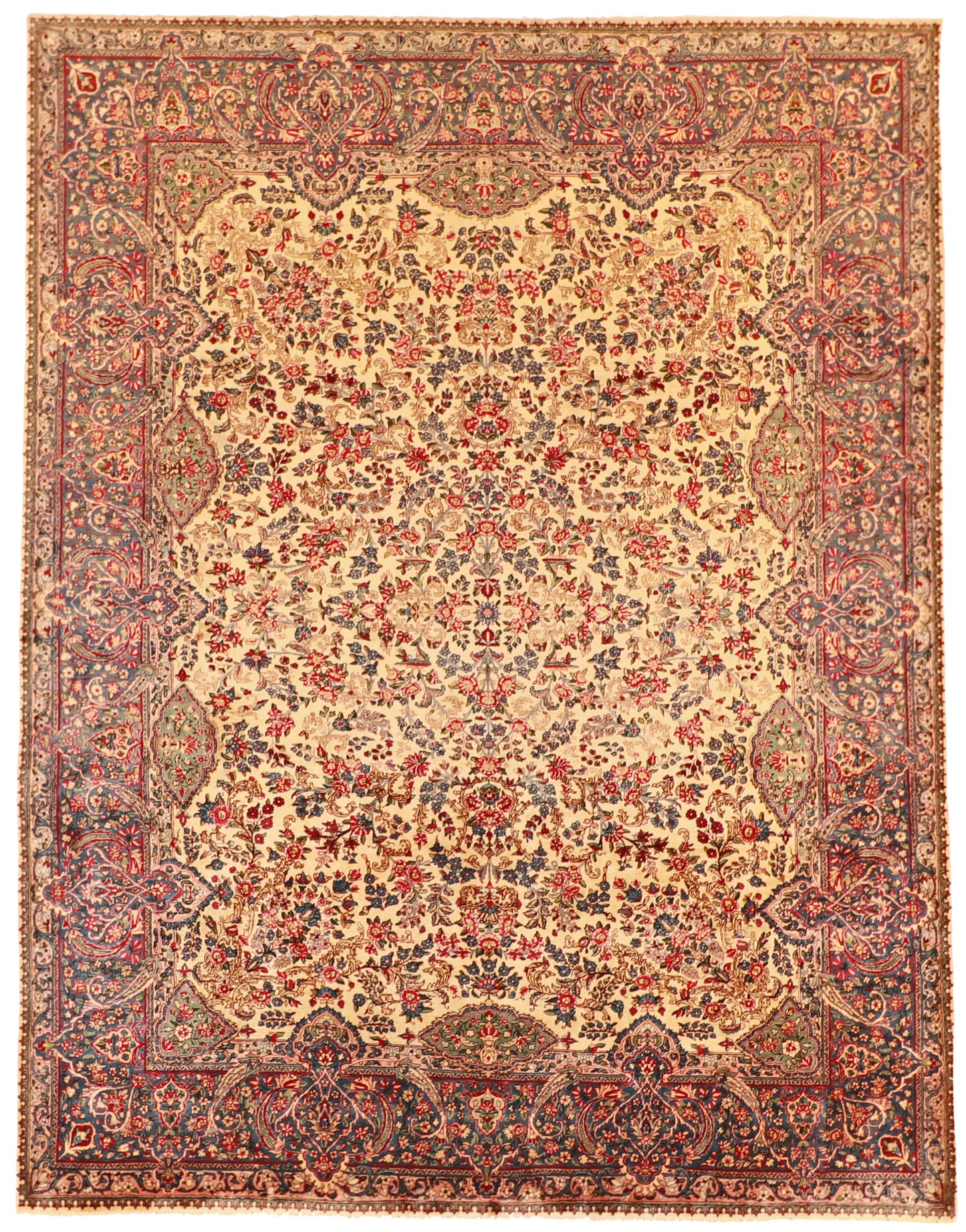 9x12 - Kerman Fine/Wool/Antique Floral Rectangle - Hand Knotted Rug