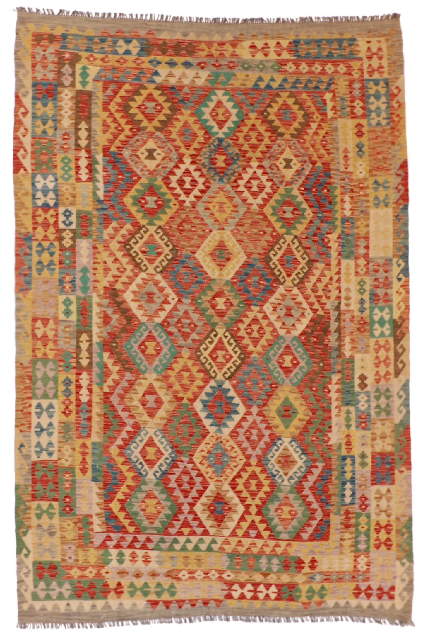 7x10 - Kilim Wool Geometric Rectangle - Hand Knotted Rug