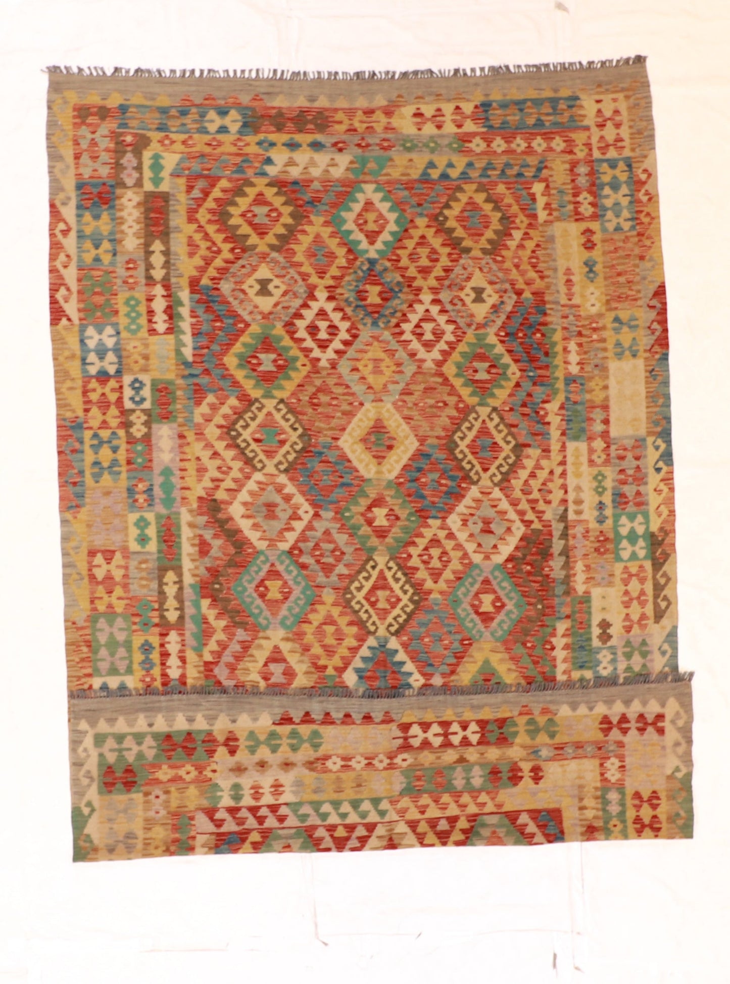 7x10 - Kilim Wool Geometric Rectangle - Hand Knotted Rug