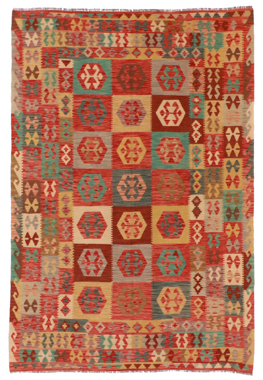 7x10 - Kilim Wool Geometric Rectangle - Hand Knotted Rug