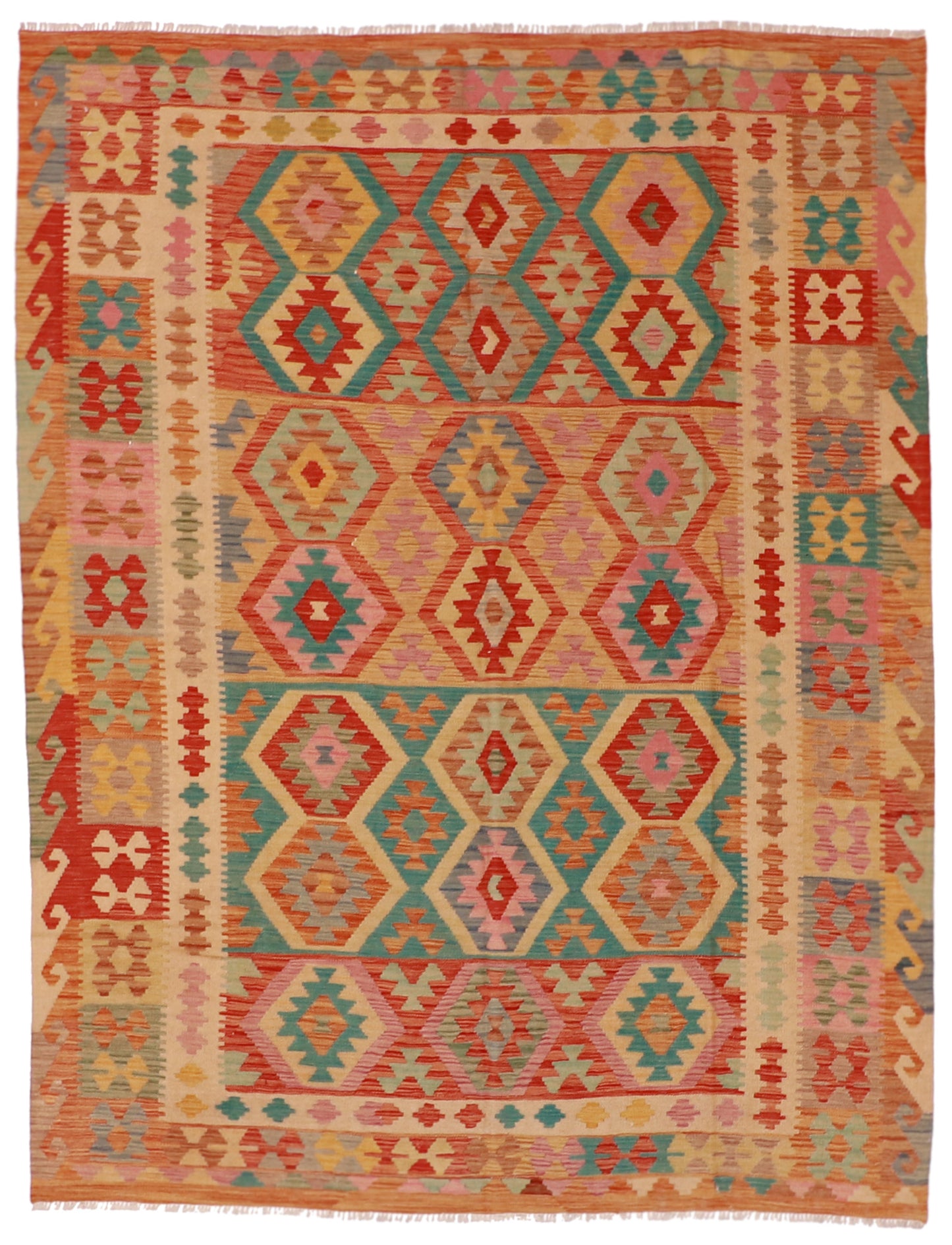 7x10 - Kilim Fine/Wool Geometric Rectangle - Hand Knotted Rug