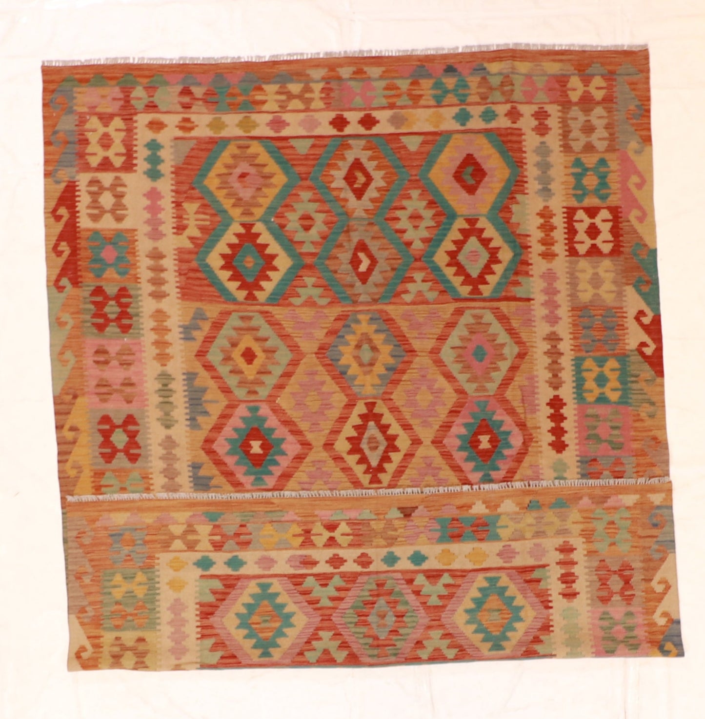 7x10 - Kilim Fine/Wool Geometric Rectangle - Hand Knotted Rug