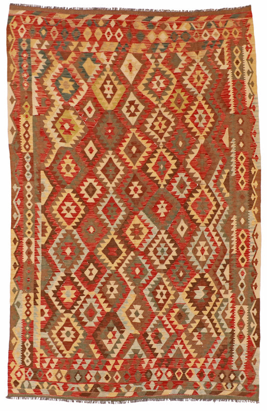 7x10 - Kilim Wool Geometric Rectangle - Hand Knotted Rug