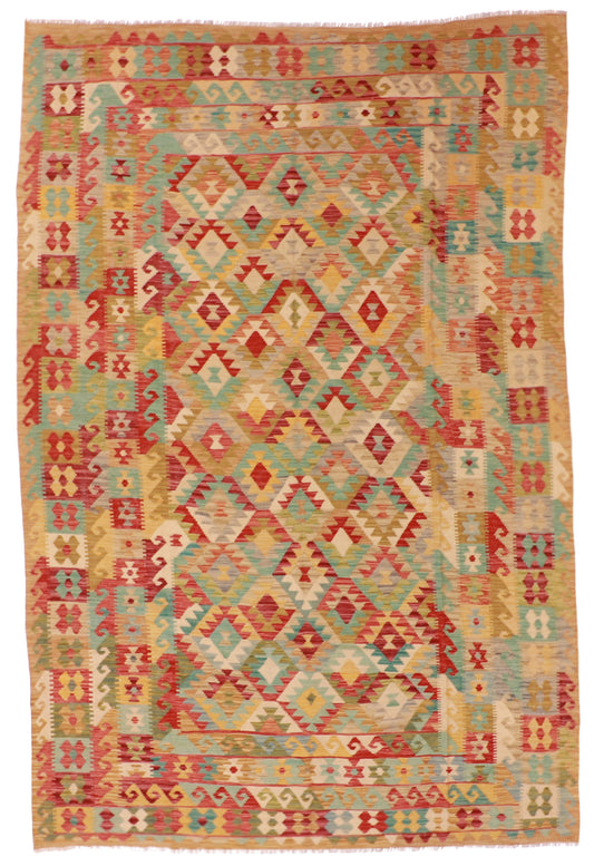 7x10 - Kilim Wool Geometric Rectangle - Hand Knotted Rug