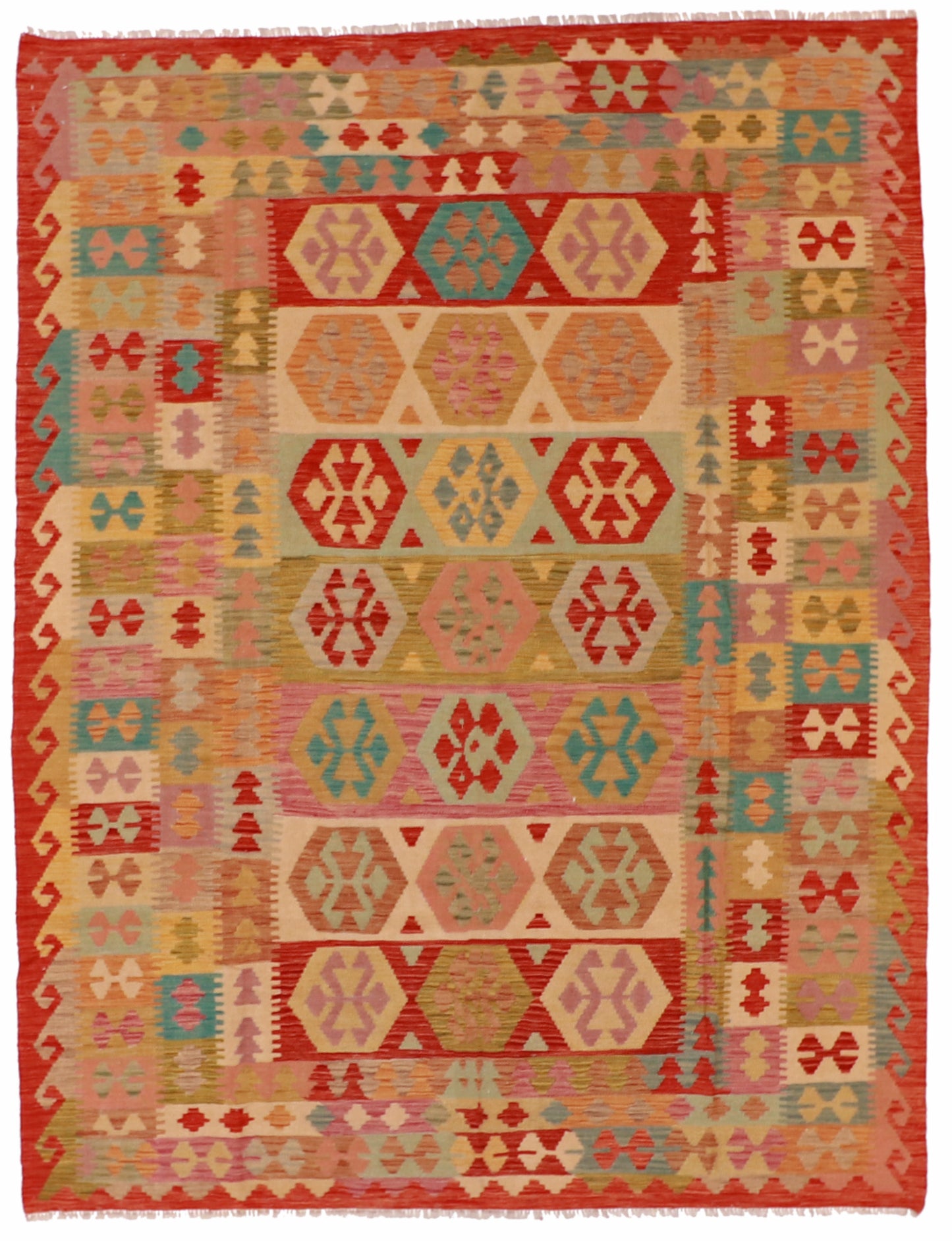 6x9 - Kilim Fine/Wool Geometric Rectangle - Hand Knotted Rug