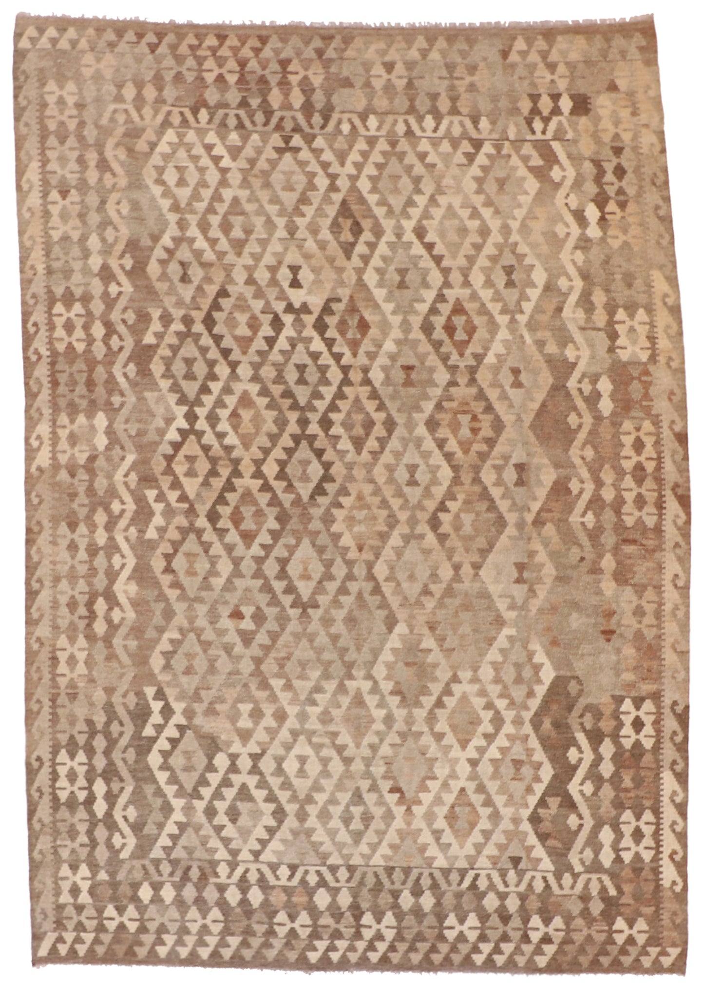 7x10 - Kilim Fine/Wool Geometric Rectangle - Hand Knotted Rug