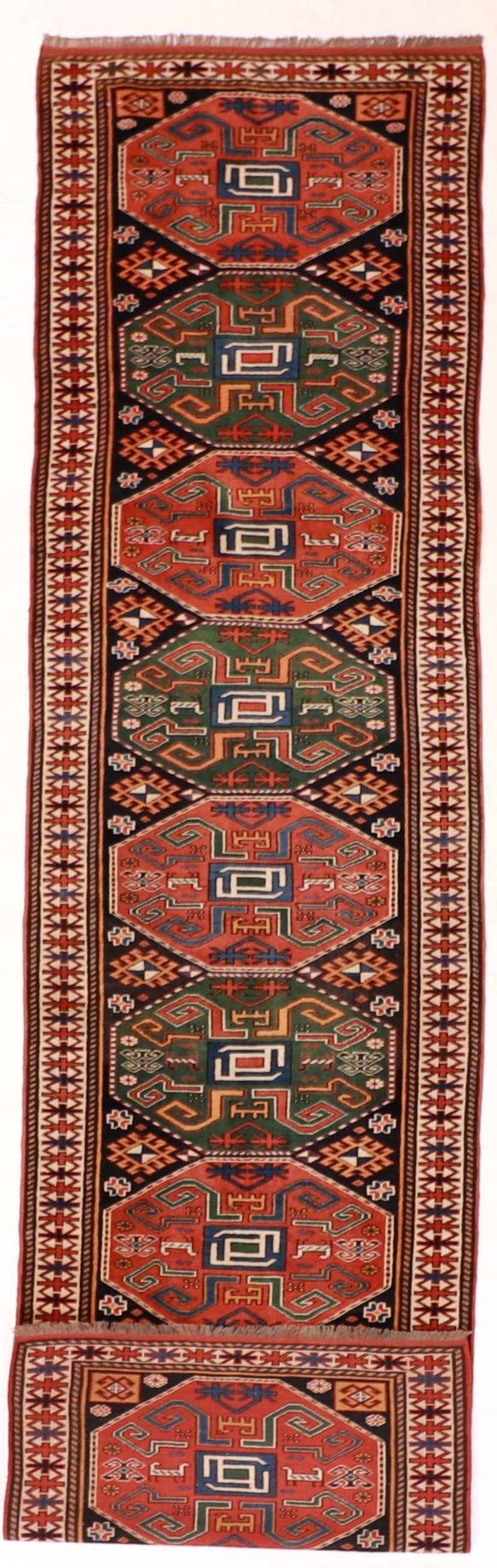 Runner - Kazak Fine Geometric Rectangle - Hand Knotted Rug