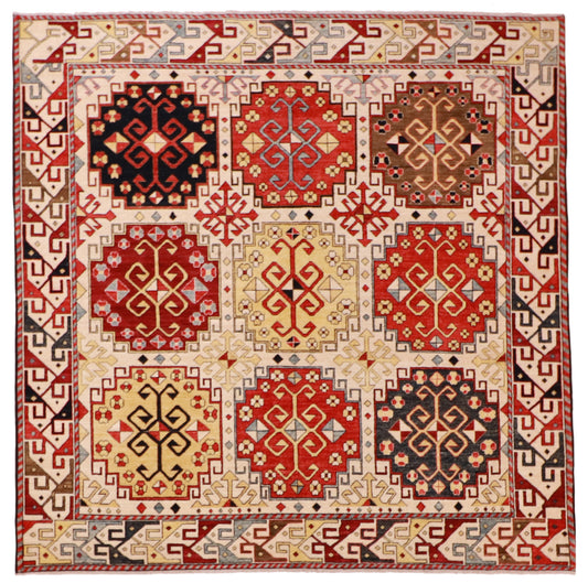 8x8 - Kazak Fine/Wool Geometric Rectangle - Hand Knotted Rug