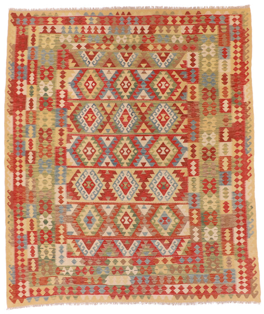 8x10 - Kilim Wool Geometric Rectangle - Hand Knotted Rug