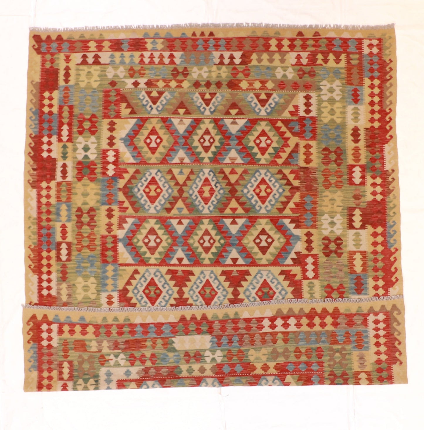 8x10 - Kilim Wool Geometric Rectangle - Hand Knotted Rug