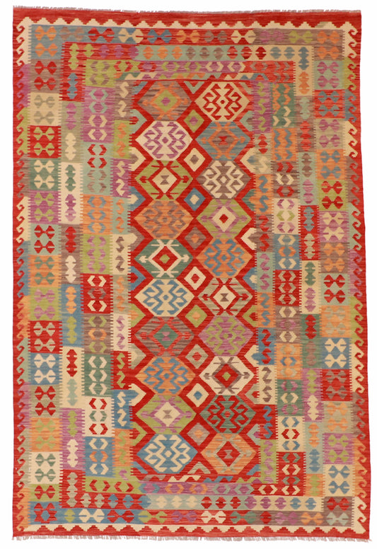 7x10 - Kilim Wool Geometric Rectangle - Hand Knotted Rug