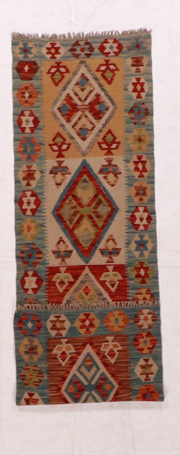 Runner - Kilim Fine/Wool Geometric Rectangle - Hand Knotted Rug