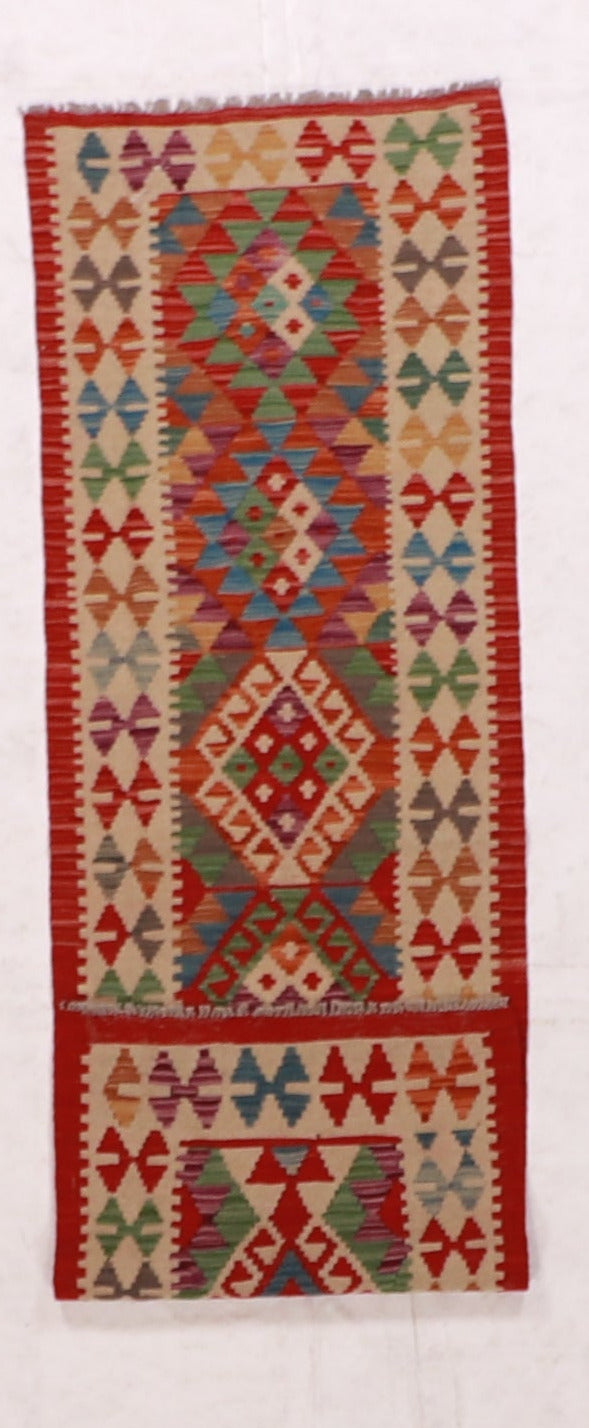 Runner - Kilim Fine/Wool Geometric Rectangle - Hand Knotted Rug