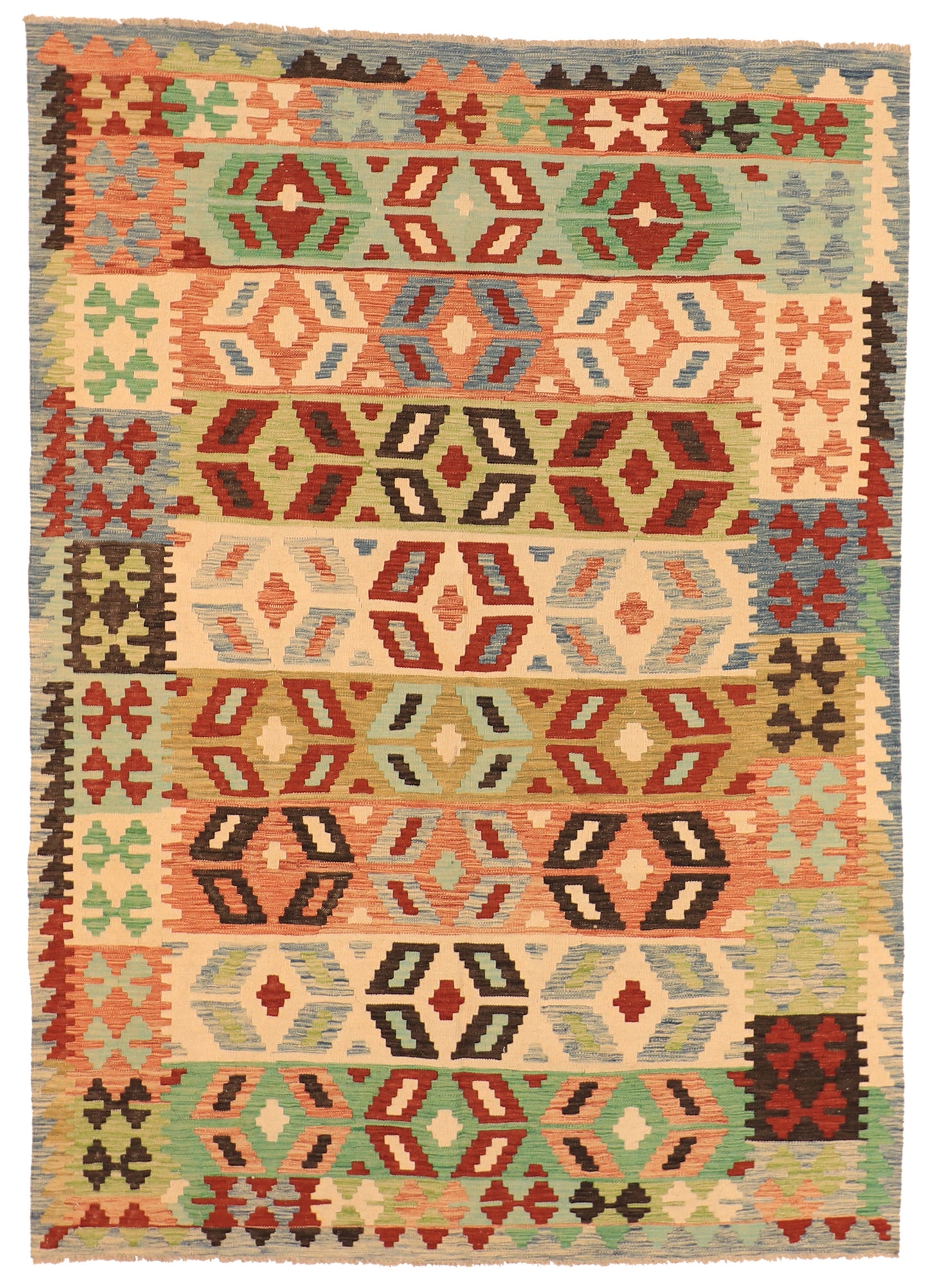 6x9 - Kilim Fine/Wool Geometric Rectangle - Hand Knotted Rug