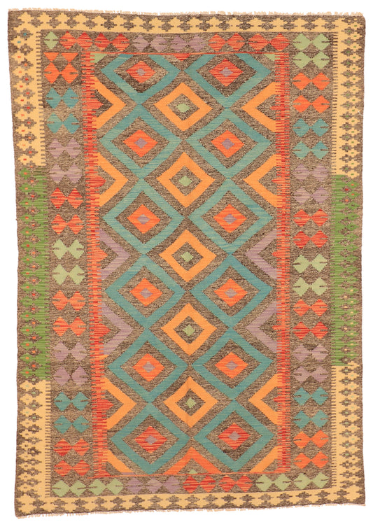 6x9 - Kilim Fine/Wool Geometric Rectangle - Hand Knotted Rug