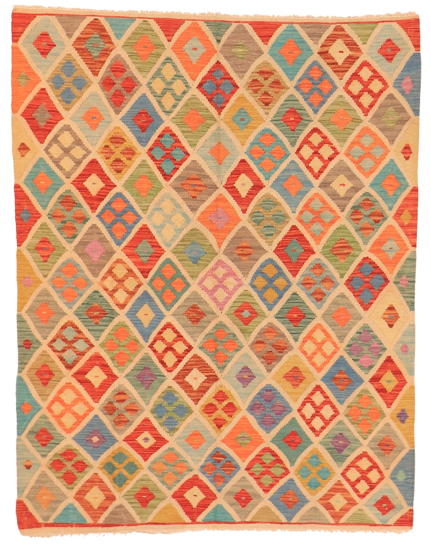 5x7 - Kilim Fine Wool Geometric Rectangle - Hand Knotted Rug