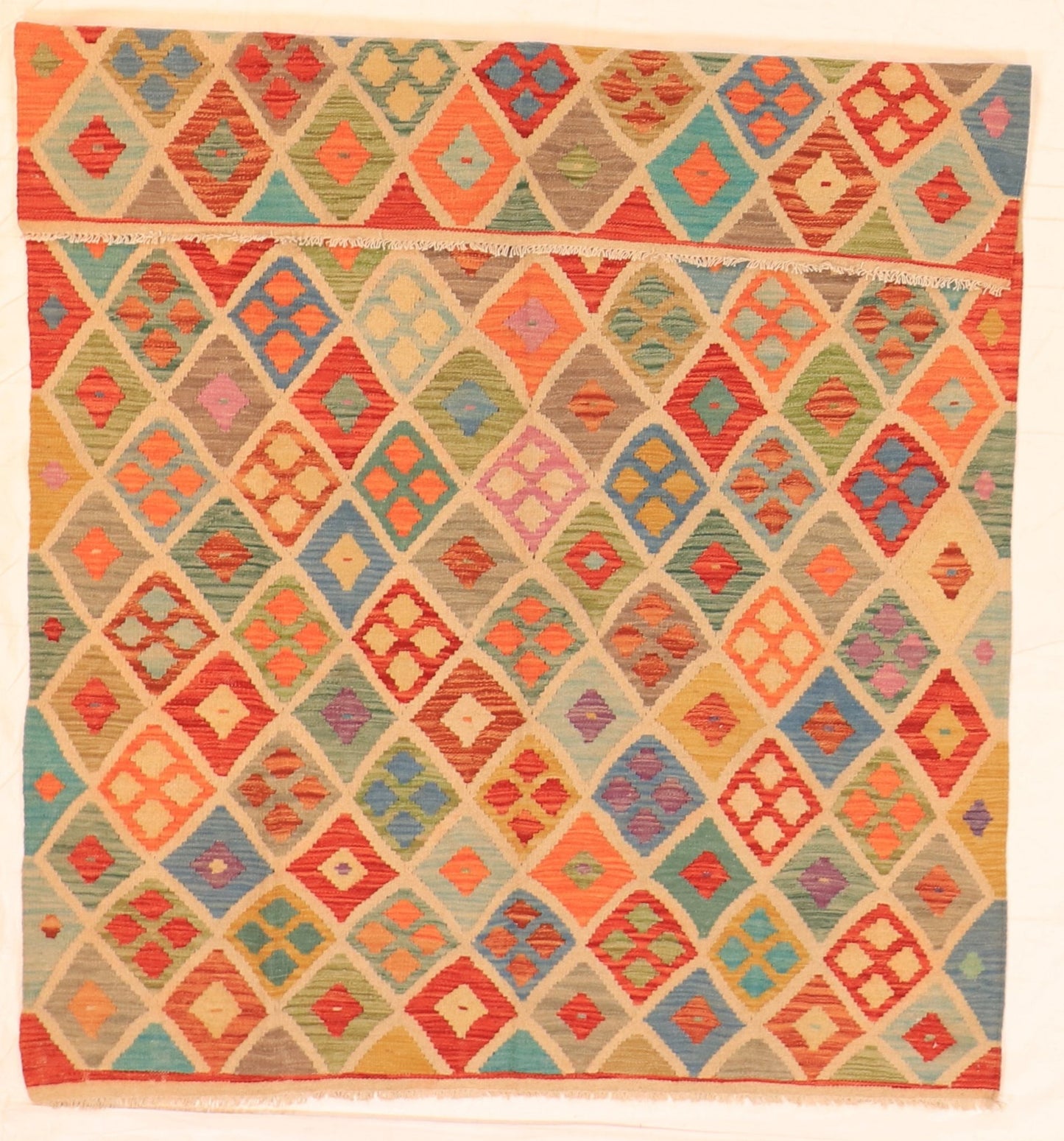 5x7 - Kilim Fine Wool Geometric Rectangle - Hand Knotted Rug