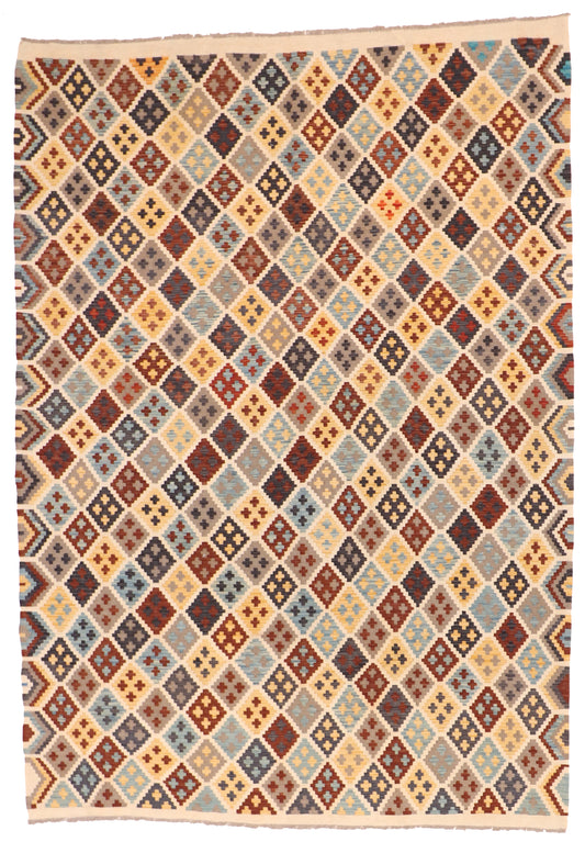 7x10 - Kilim Fine/Wool Geometric Rectangle - Hand Knotted Rug