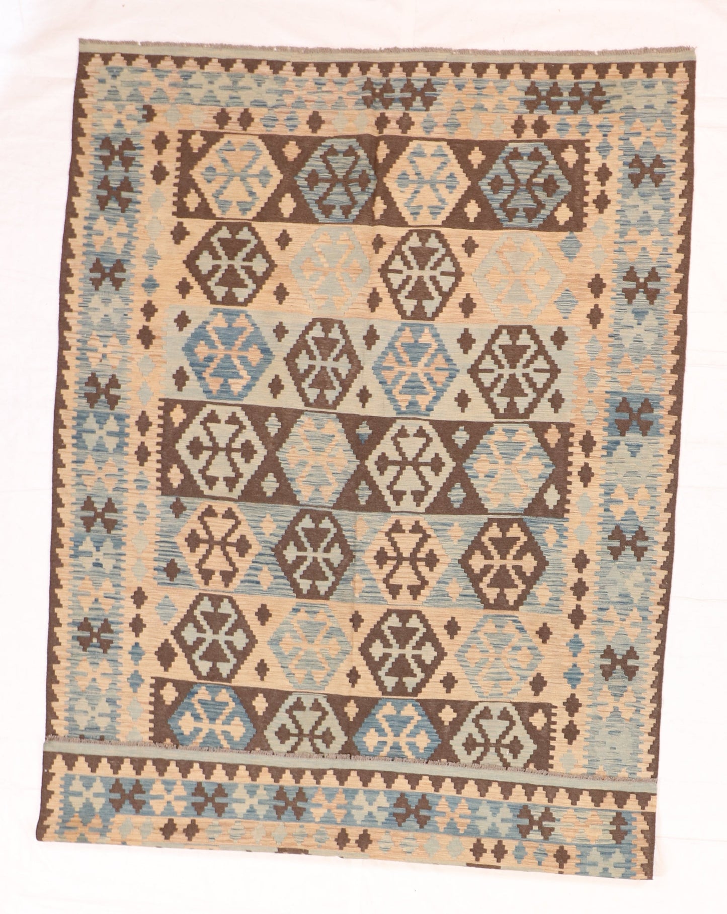 7x10 - Kilim Fine/Wool Geometric Rectangle - Hand Knotted Rug