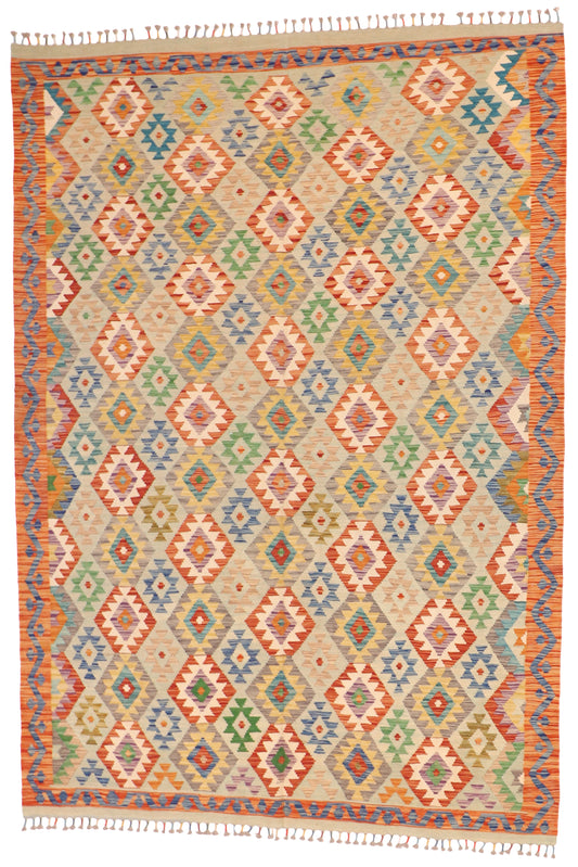 7x10 - Kilim Fine/Wool Geometric Rectangle - Hand Knotted Rug