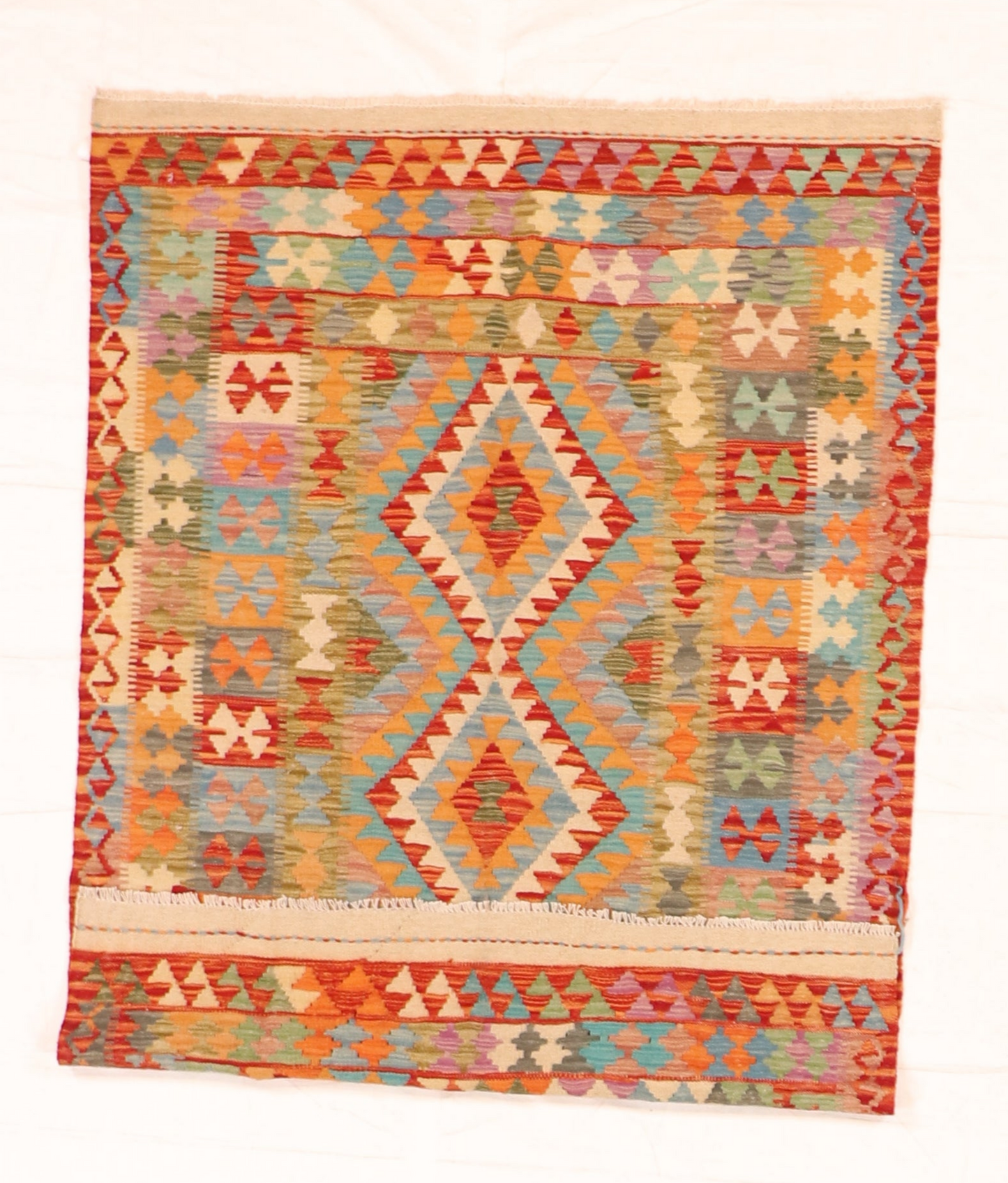 4x6 - Kilim Fine Wool Geometric Rectangle - Hand Knotted Rug