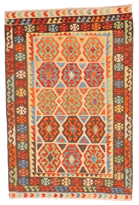 4x6 - Kilim Fine Wool All Over Rectangle - Hand Knotted Rug