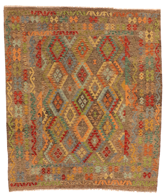 7x10 - Kilim Fine/Wool Geometric Rectangle - Hand Knotted Rug