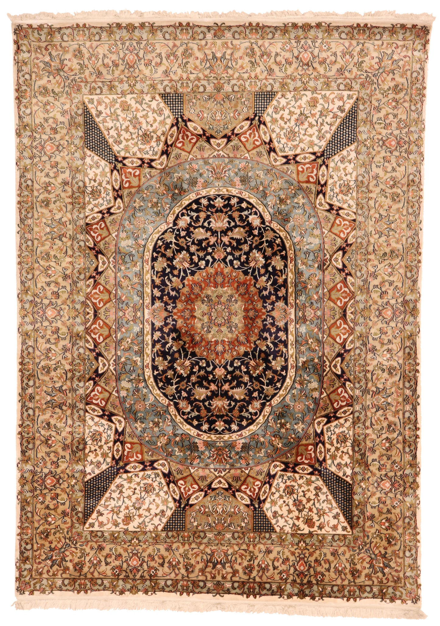 5x7 - Qum Wool/Silk All Over Rectangle - Hand Knotted Rug