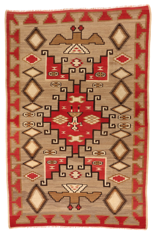 6x9 - Navajo Antique/Wool Geometric Rectangle - Hand Knotted Rug