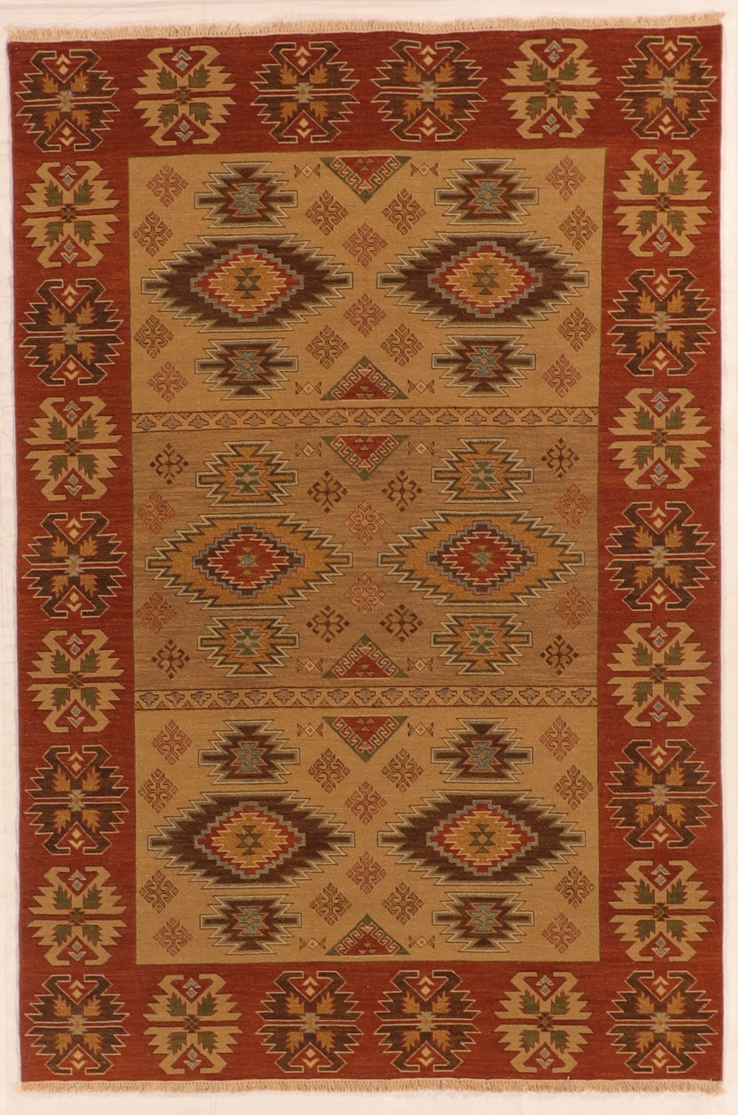 6x9 - Kazak Fine Geometric Rectangle - Hand Knotted Rug