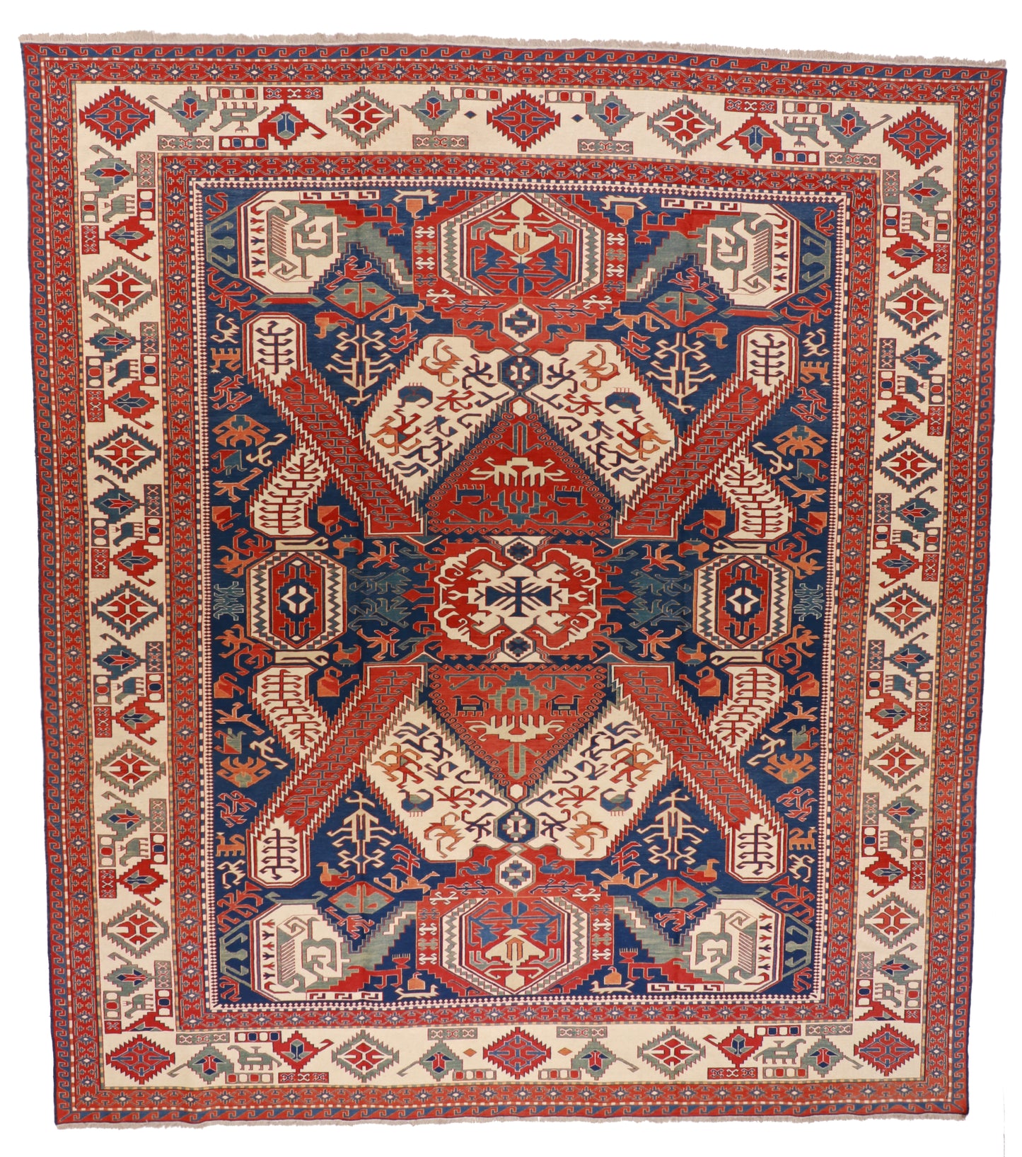 Square - Soumak Fine/Wool Geometric Rectangle - Hand Knotted Rug