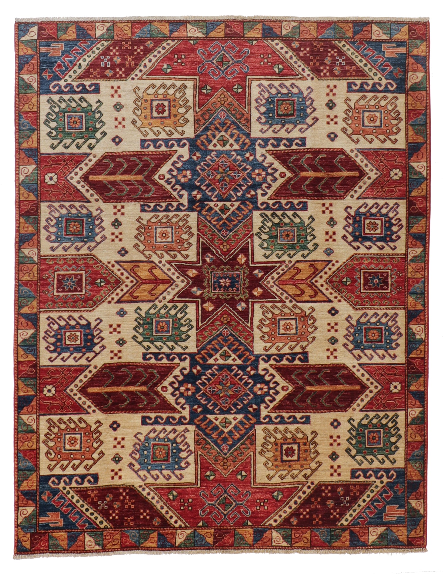 5x7 - Kazak Wool All Over Rectangle - Hand Knotted Rug