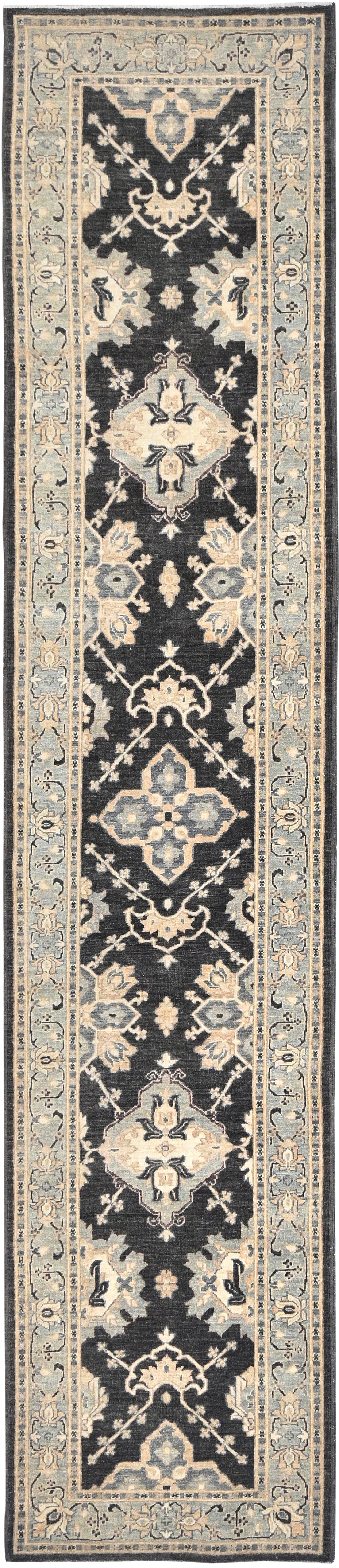 Runner - Karajeh Fine/Wool Geometric Rectangle - Hand Knotted Rug