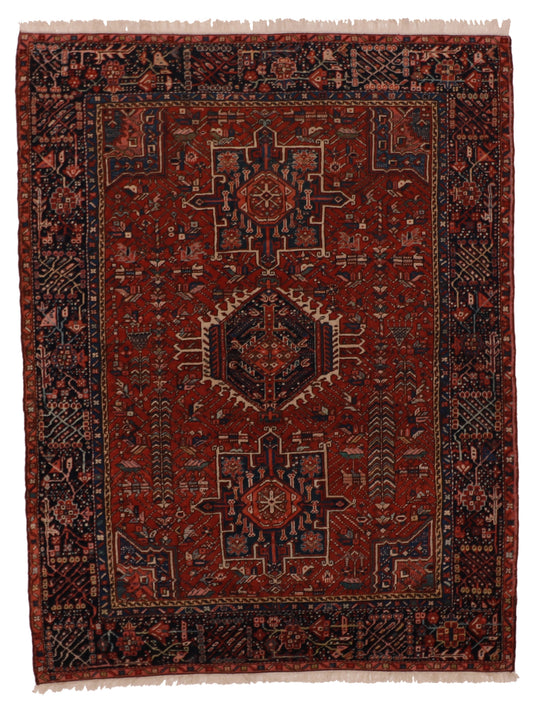 5x7 - Karajeh Antique/Wool Geometric Rectangle - Hand Knotted Rug