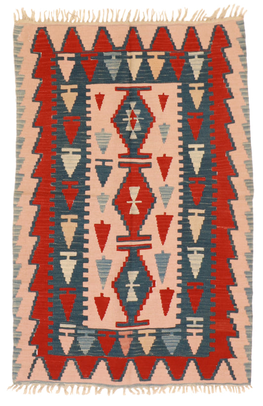 4x6 - Kilim Wool Geometric Rectangle - Hand Knotted Rug