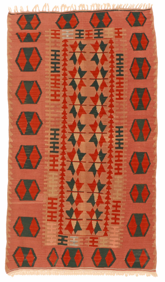 4x6 - Kilim Wool Geometric Rectangle - Hand Knotted Rug