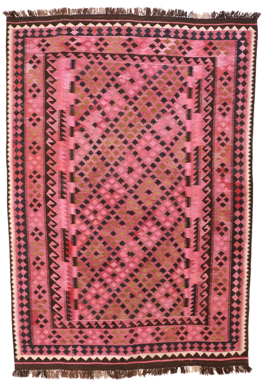 7x10 - Kilim Wool Geometric Rectangle - Hand Knotted Rug