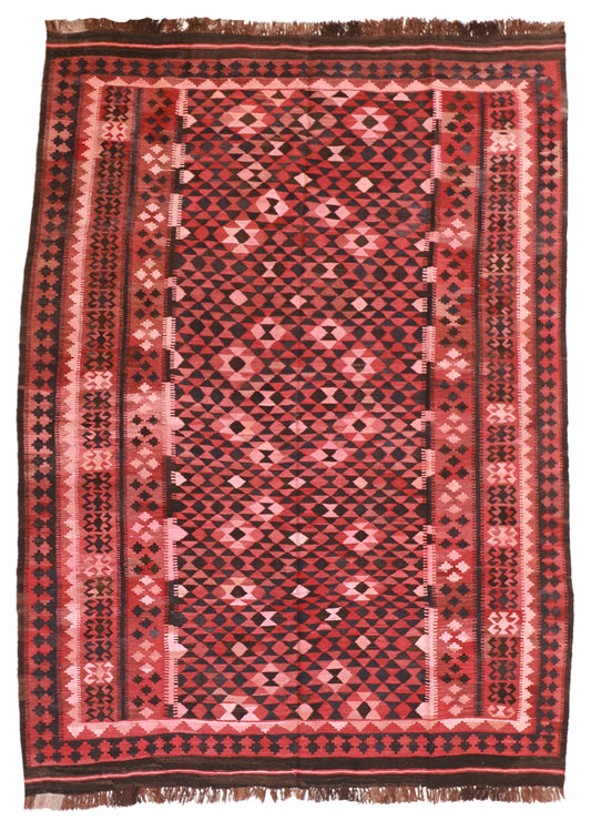 6.7 x 9.2  - Kilim Wool Geometric Rectangle - Hand Knotted Rug