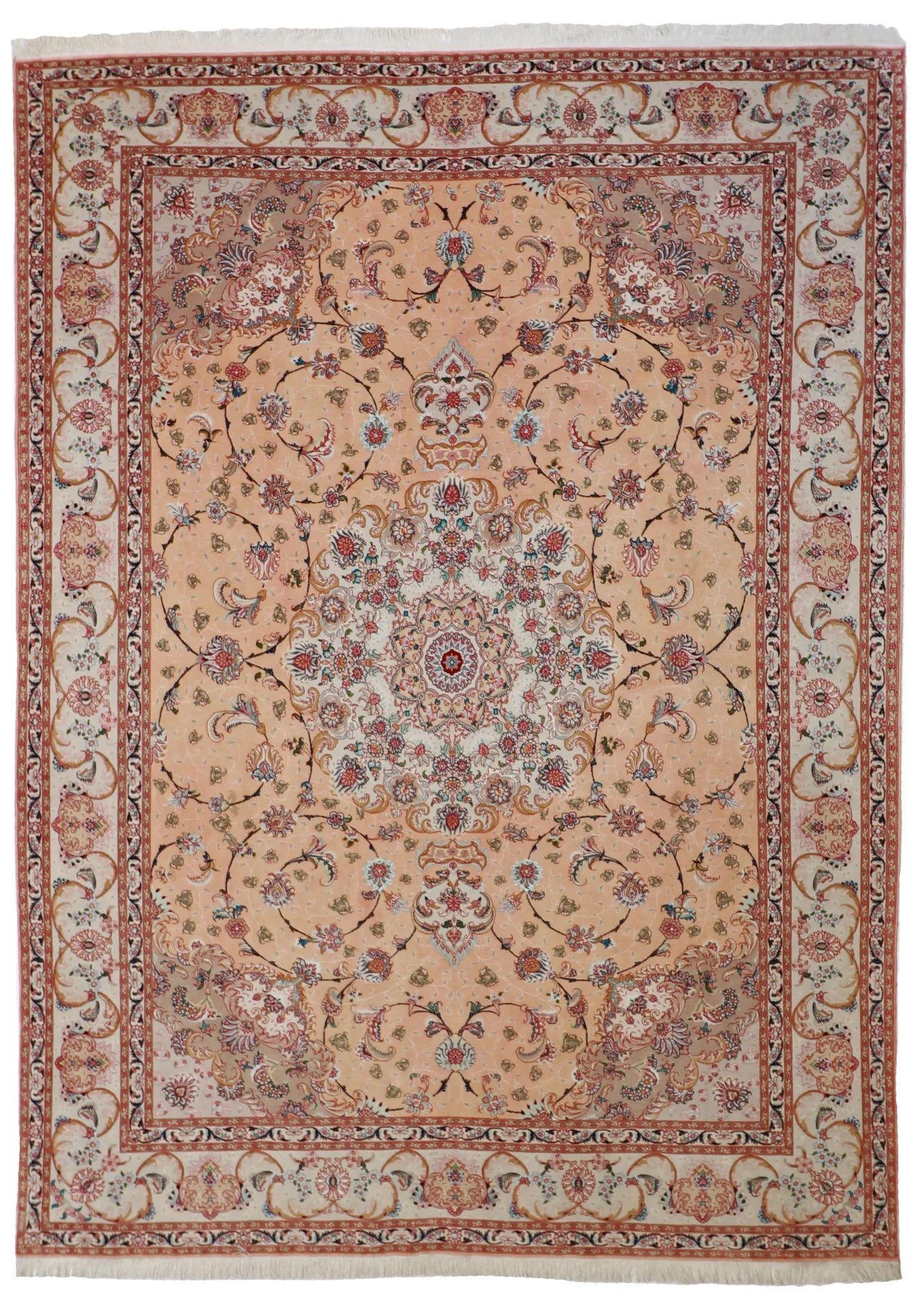 9x12 - Tabriz Silk/Wool Floral Rectangle - Hand Knotted Rug