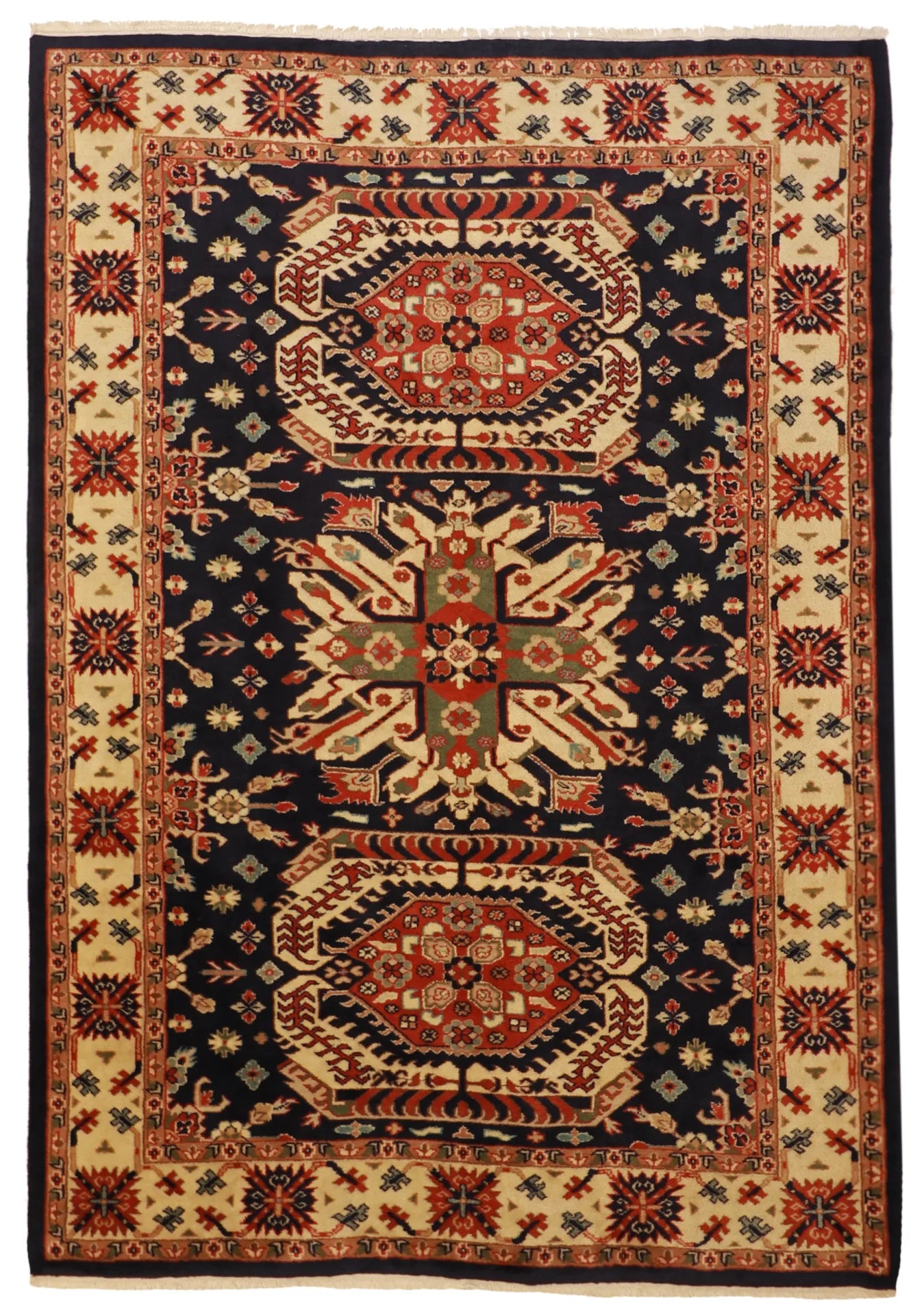 6x9 - Kazak Wool Geometric Rectangle - Hand Knotted Rug