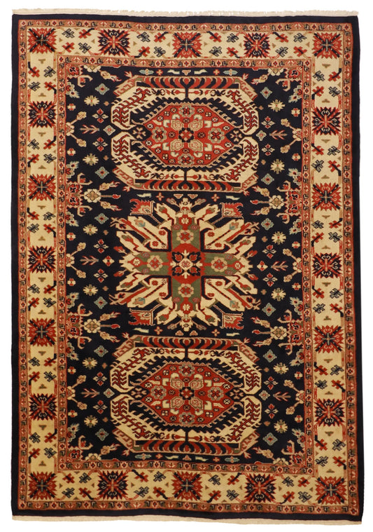 6x9 - Kazak Wool Geometric Rectangle - Hand Knotted Rug