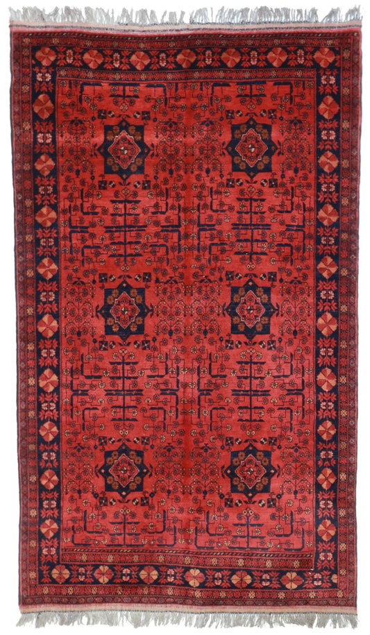 4x6 - Khan Mohamadie Fine Geometric Rectangle - Hand Knotted Rug